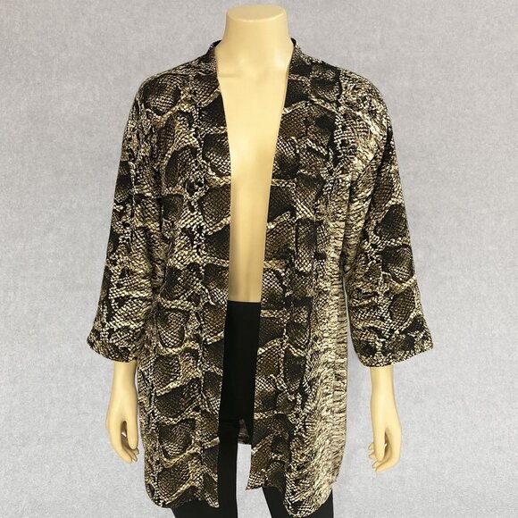 Womens Snake Print Kimono Jacket Attitudes By Renee Open Front Relaxed Fit - Picture 1 of 7